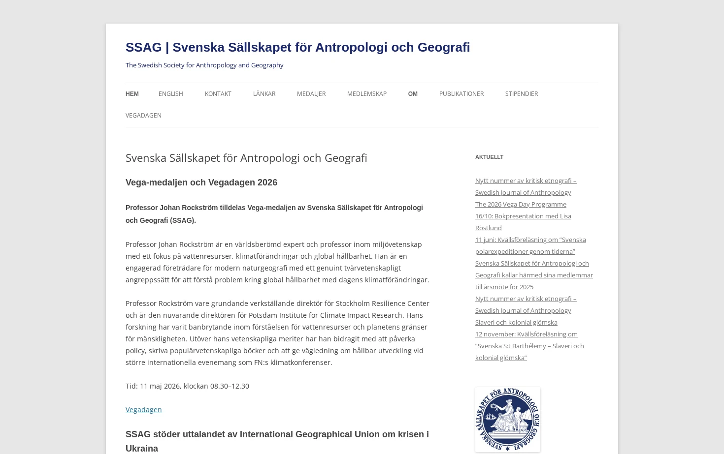 SSAG – Svenska Sällskapet för Antropologi och Geografi 页面快照